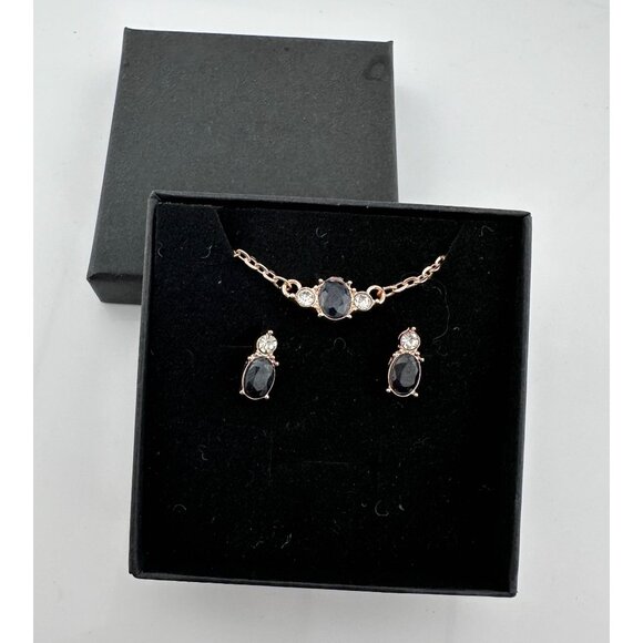 Pretty Black Sapphire & Crystal Necklace & Earrings Set with Rose Gold Overlay - Picture 13 of 13